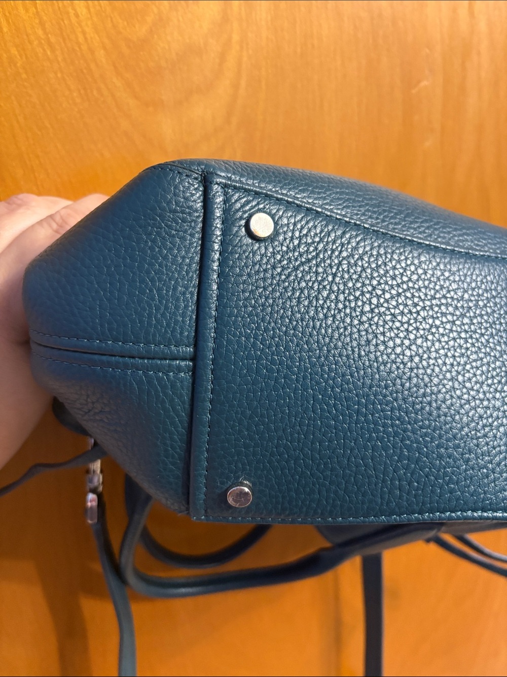 kate spade teal pebbled leather satchel with detachable strap - Picture 7 of 8